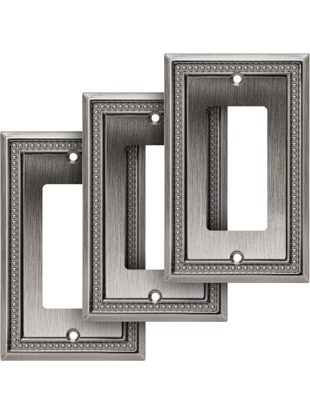 Heavy Duty Decorative Wall Plate Switch Covers - 3 Pack, Heirloom Silver Finish